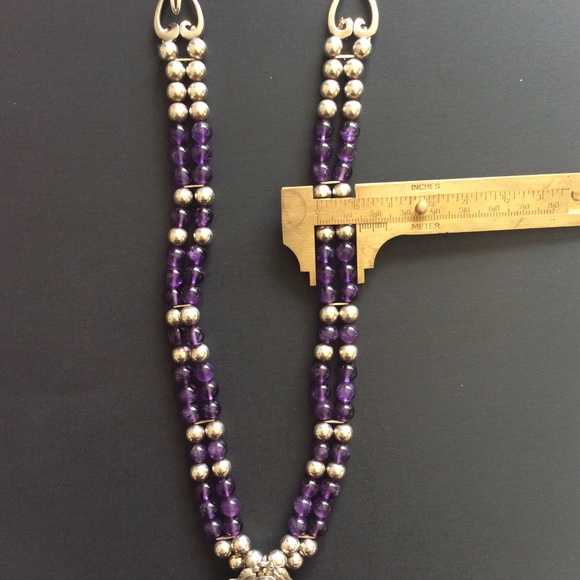Vintage 925 Sterling Silver Natural Amethyst Necklace.